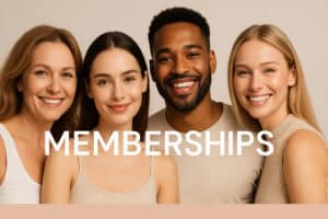 Diverse group of smiling individuals representing health and wellness memberships.