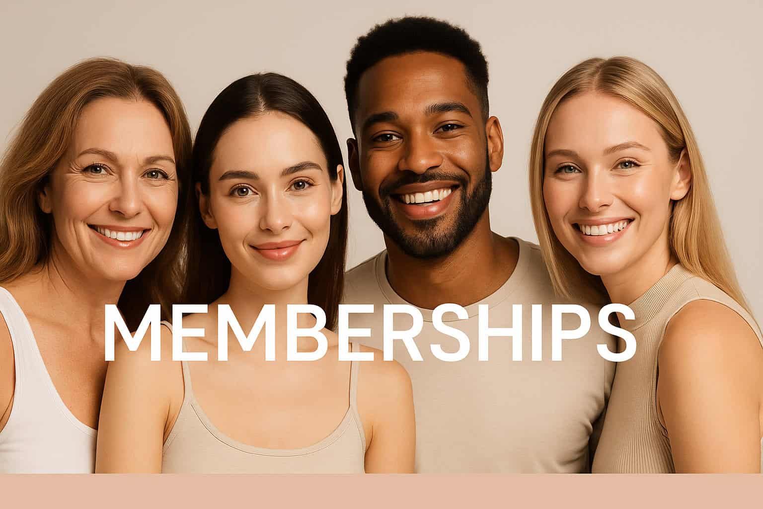 Diverse group of smiling individuals representing health and wellness memberships.